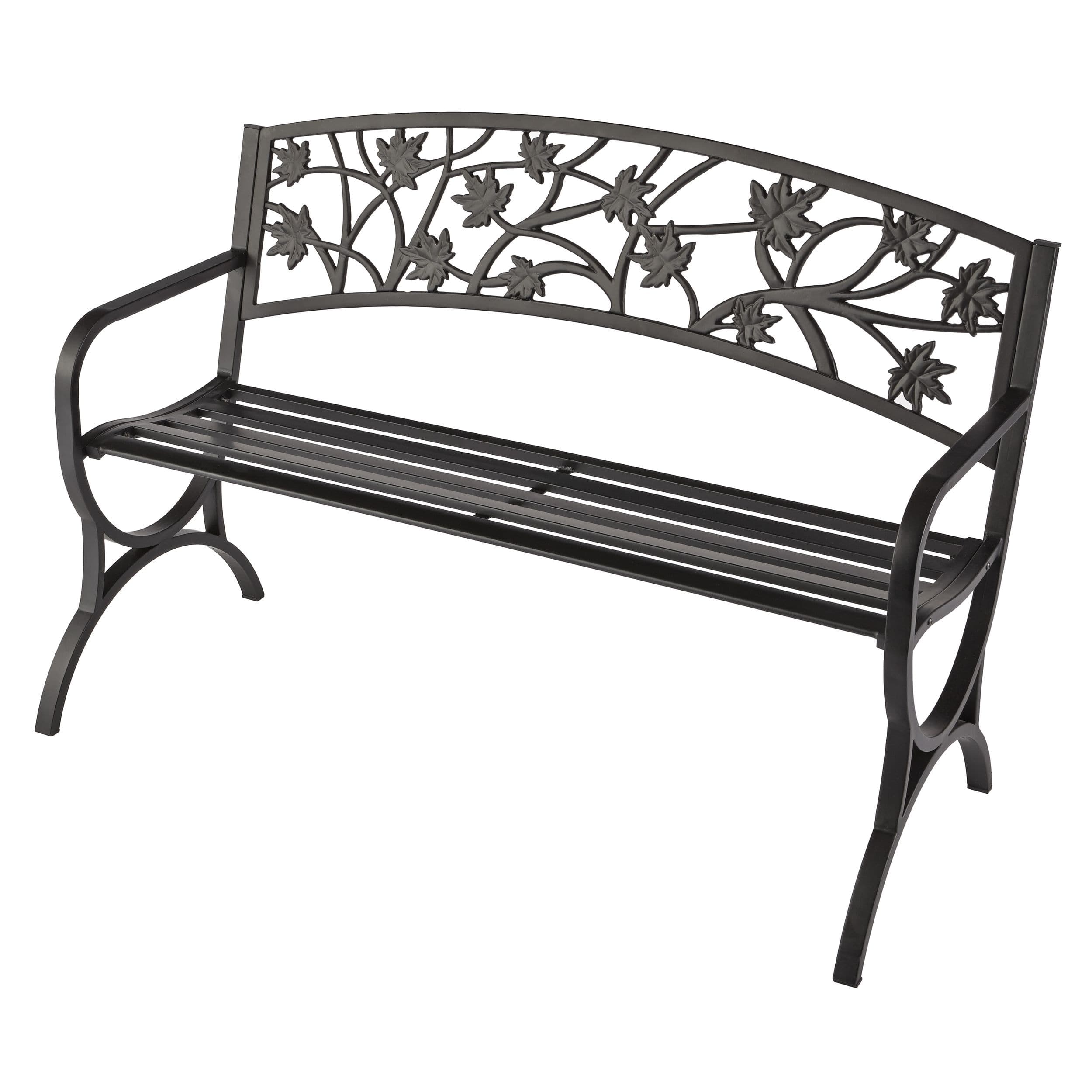 For Living Maple Leaf Steel Frame Outdoor/Patio/Garden Bench, Matte-Black