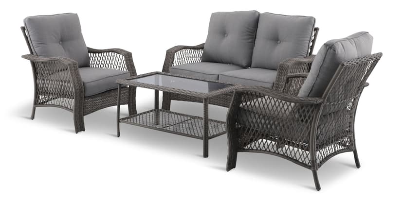 For Living Sandstone Outdoor/Patio Conversation Set w/Tempered Glass Tabletop, 4-pc