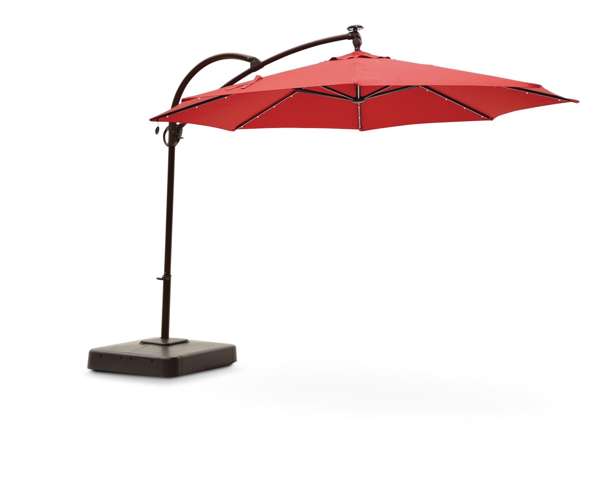 CANVAS Madrid Outdoor/Patio Offset Umbrella with Solar LED Lights, Base & Crank, Red, 11-ft