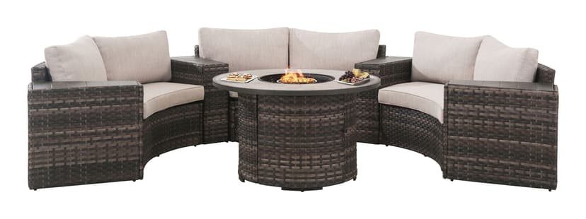 Sunjoy Dorset Outdoor/Patio Conversation Sectional Set with Fire Pit Table, 8-pc