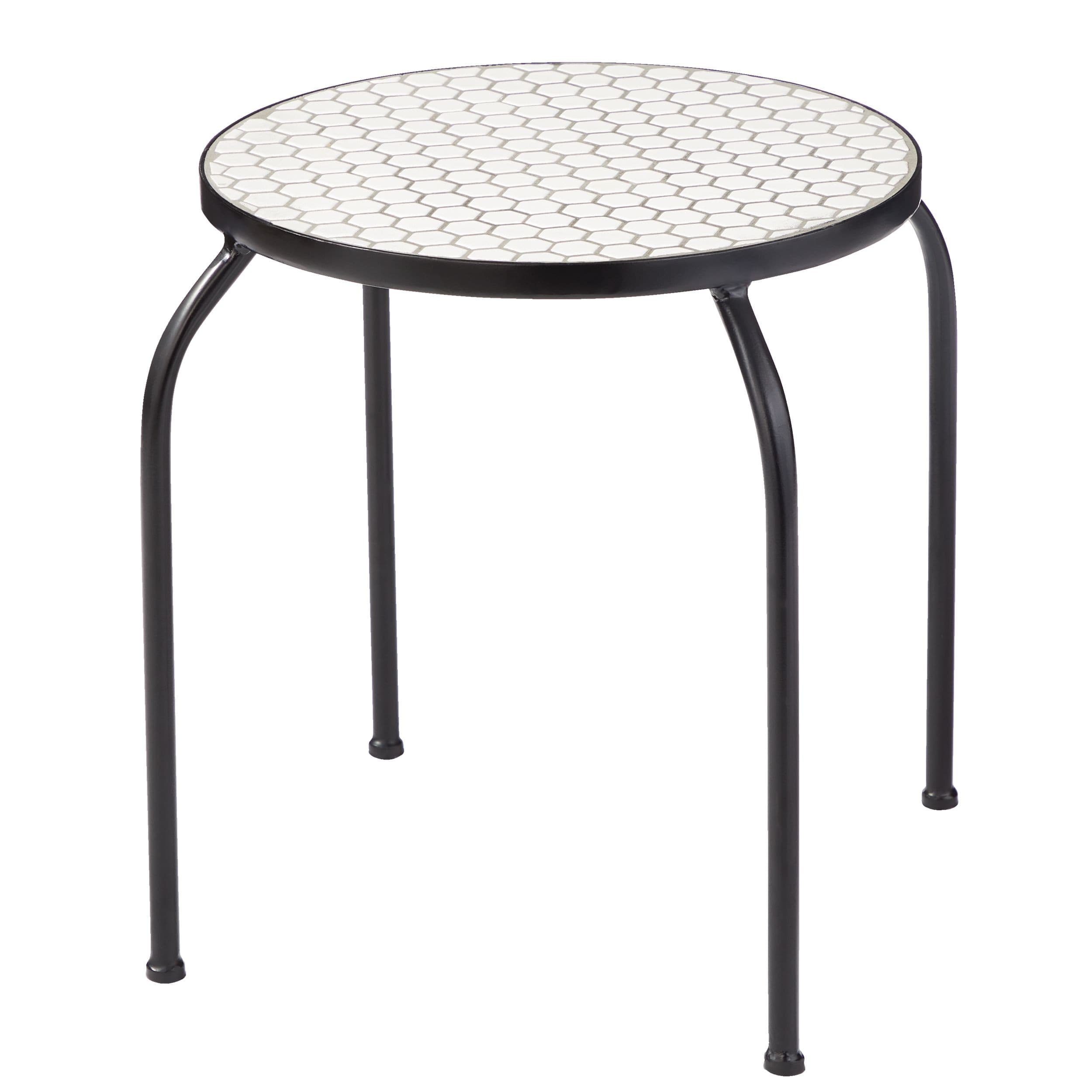 CANVAS Annette Steel Frame Round Outdoor/Patio Side Table w/ Honeycomb Tile, 15x15x17-in