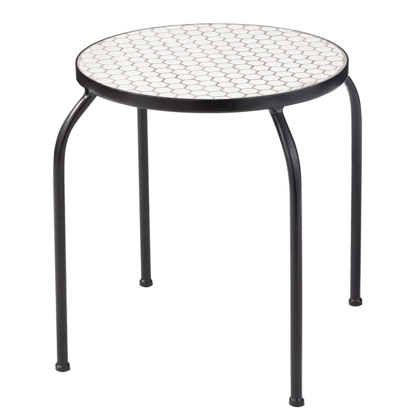 CANVAS Annette Steel Frame Round Outdoor/Patio Side Table w/ Honeycomb Tile, 15x15x17-in