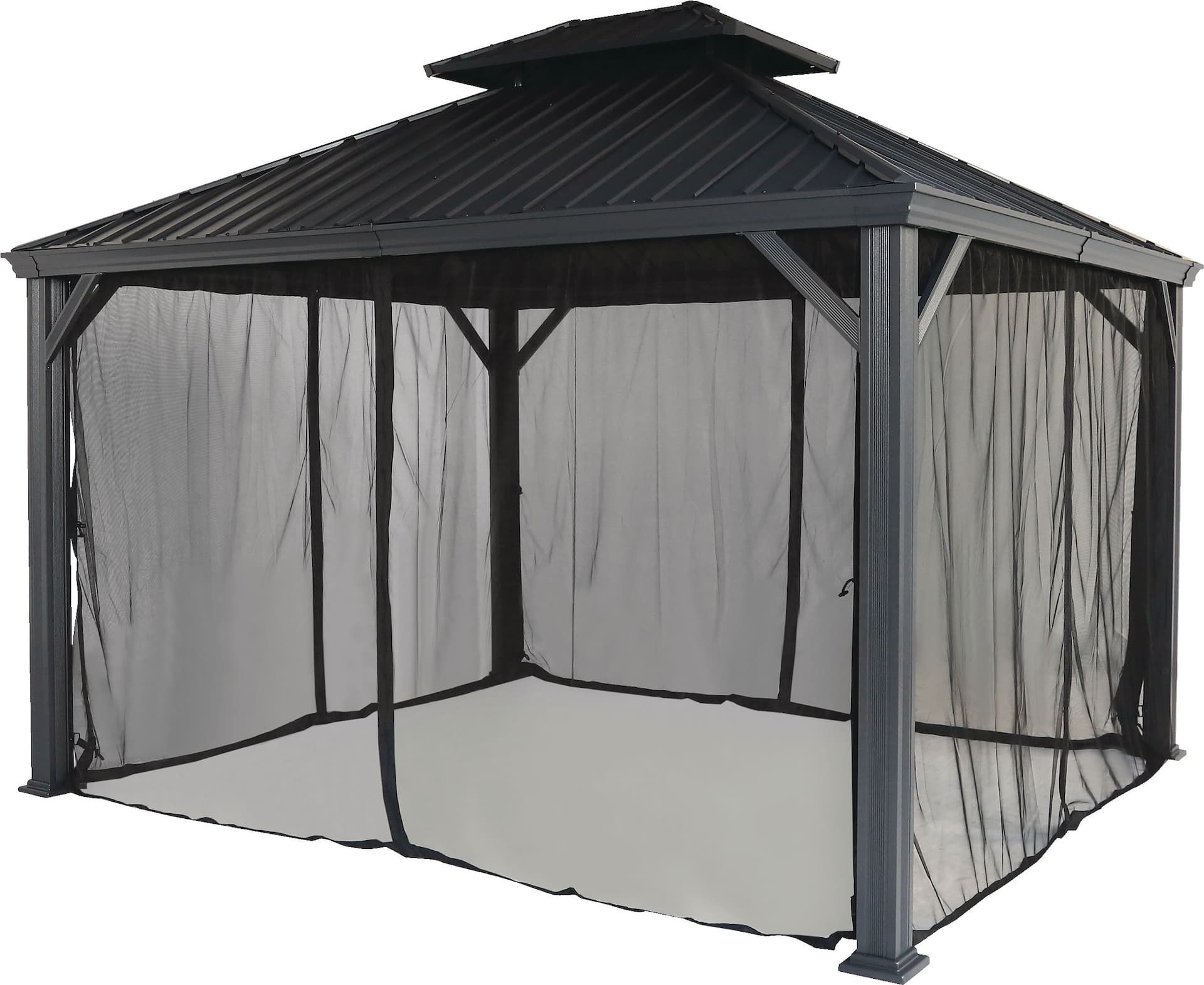 CANVAS Skyline Outdoor/Patio Aluminum Hard-Top Gazebo with Bug Net, for All-Season, Black, 10x12-ft