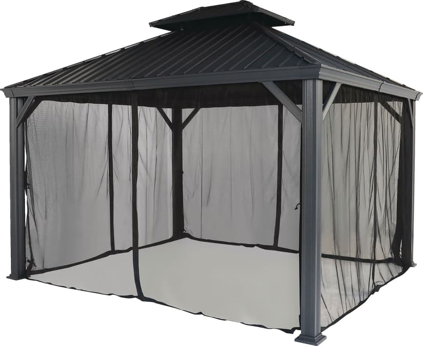 CANVAS Skyline Outdoor/Patio Aluminum Hard-Top Gazebo with Bug Net, for All-Season, Black, 10x12-ft