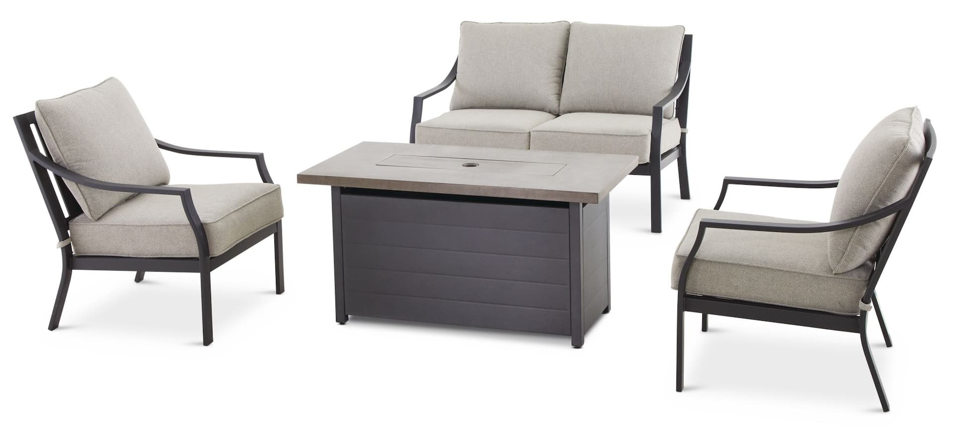 CANVAS Canmore Outdoor Patio Fire Table Conversation Dining Set with Water/Fade Resistant Cushions, Grey, 4-pc