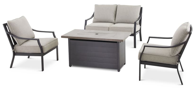 CANVAS Canmore Outdoor Patio Fire Table Conversation Dining Set with Water/Fade Resistant Cushions, Grey, 4-pc