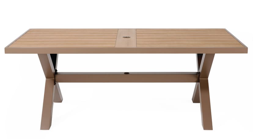 CANVAS Okanagan Rust-Proof Aluminum Outdoor Patio Wood-Look Dining Table with Built-In Umbrella Hole