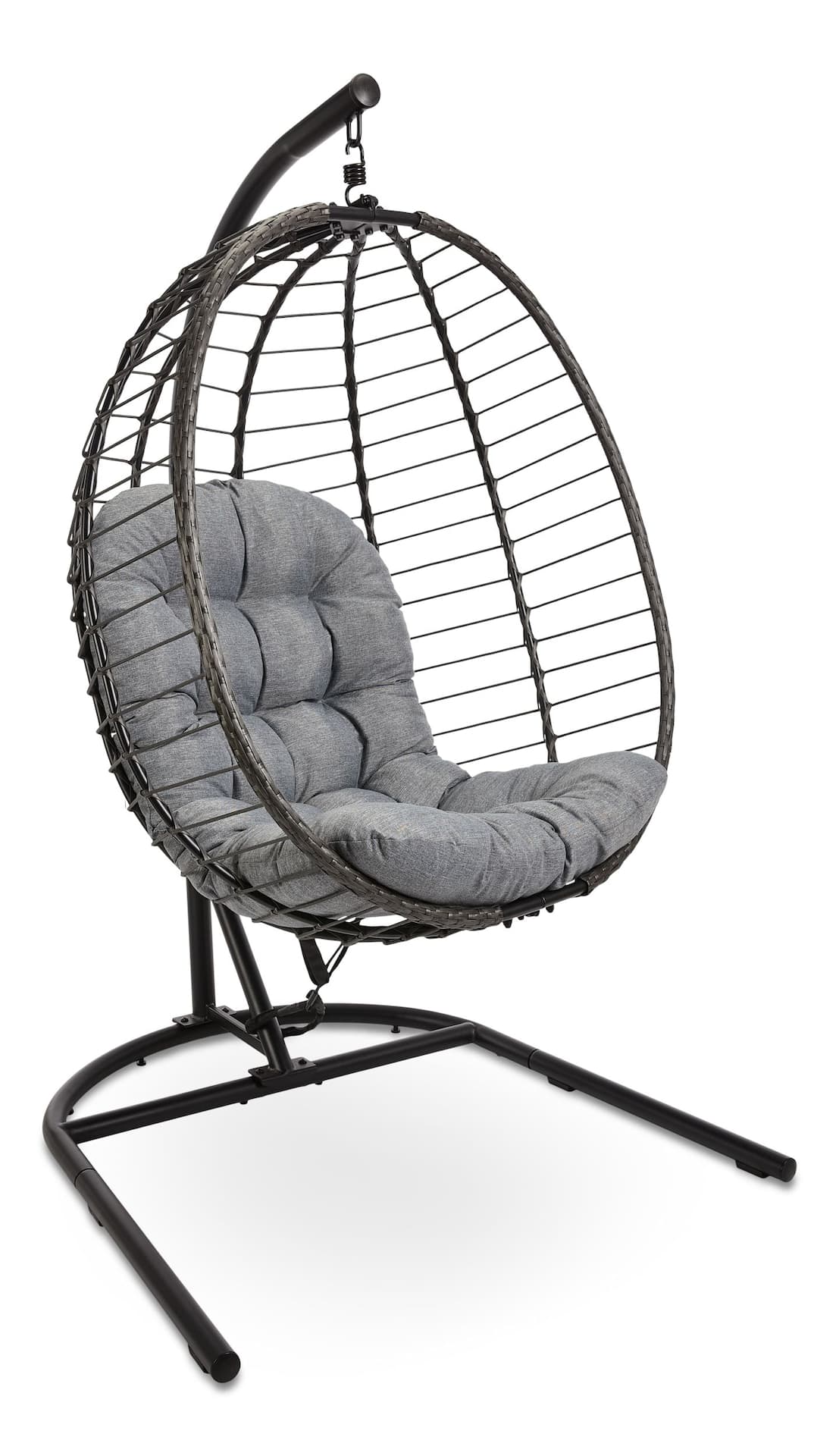 FOR LIVING Steel Outdoor Patio Egg Swing Chair with Water/Fade Resistant Cushion, Black