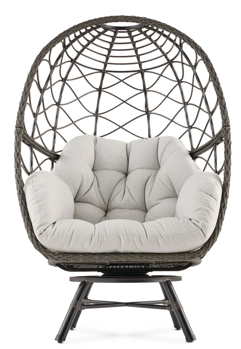 CANVAS Sydney All-Weather Wicker Outdoor Patio Swivel Egg Chair with Cushion, Black