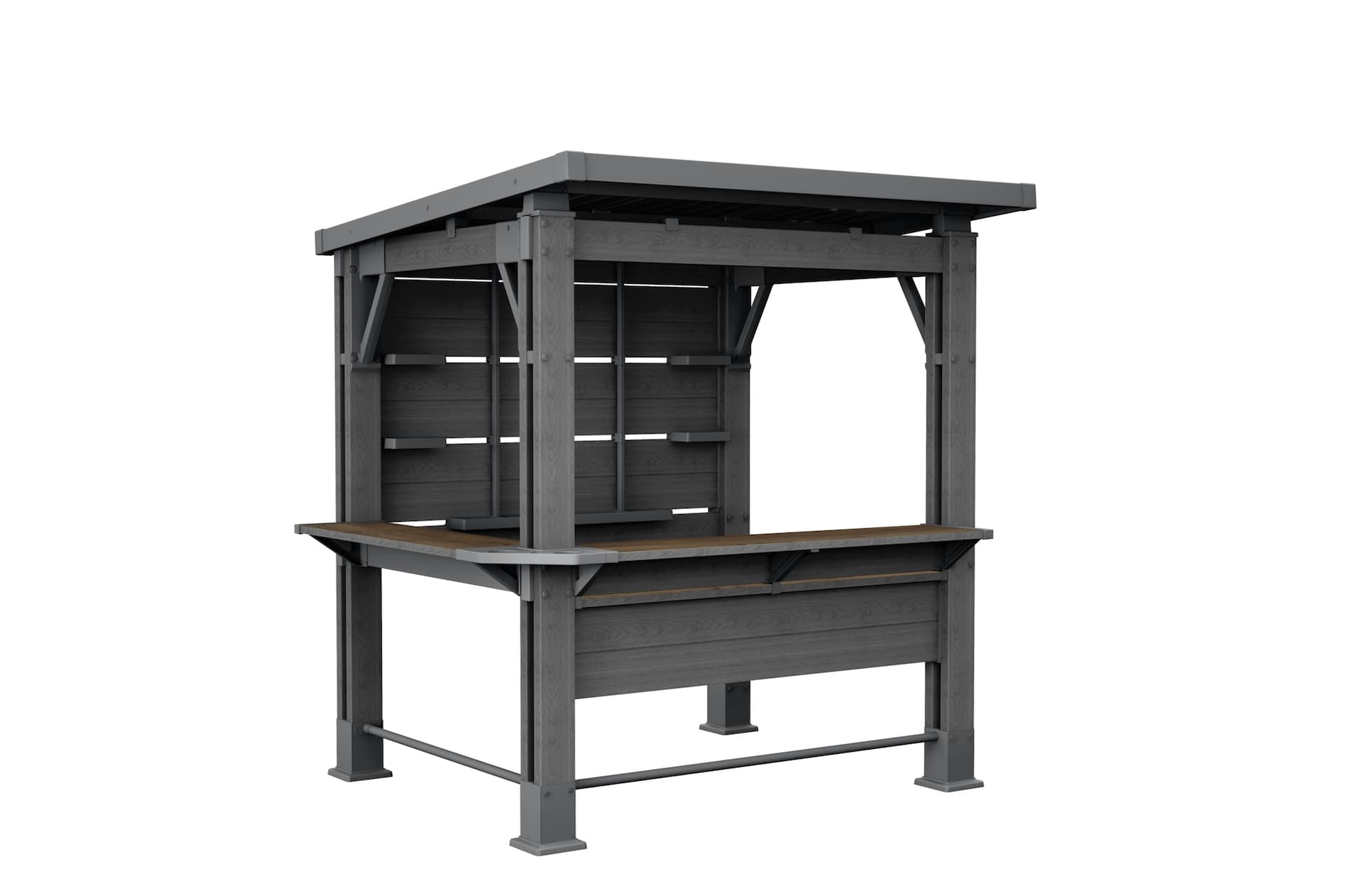 Keter UV-Protected Outdoor/Patio Resin Bar Gazebo with Hard Top Shade Roof, Rosewood Brown, 7.5-ft x 6.5-ft