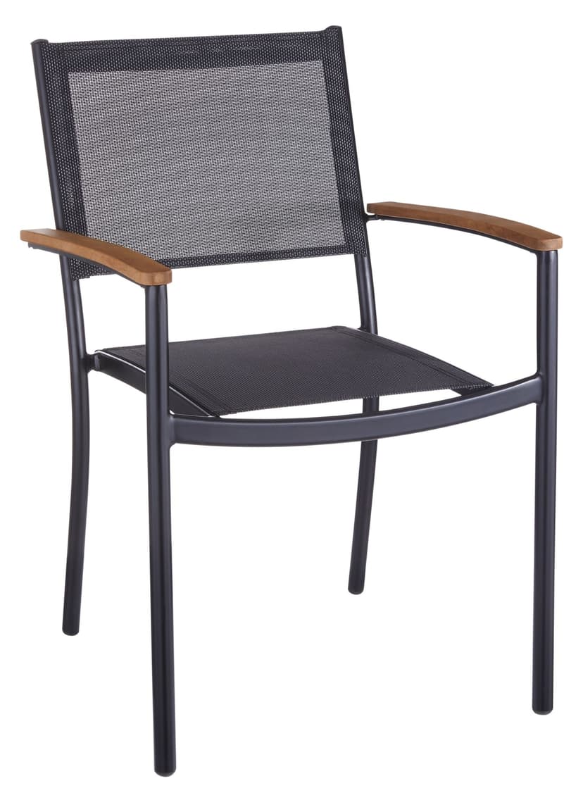 CANVAS Sylvan Aluminum & Teak Wood Outdoor/Patio Stacking Chair, Black