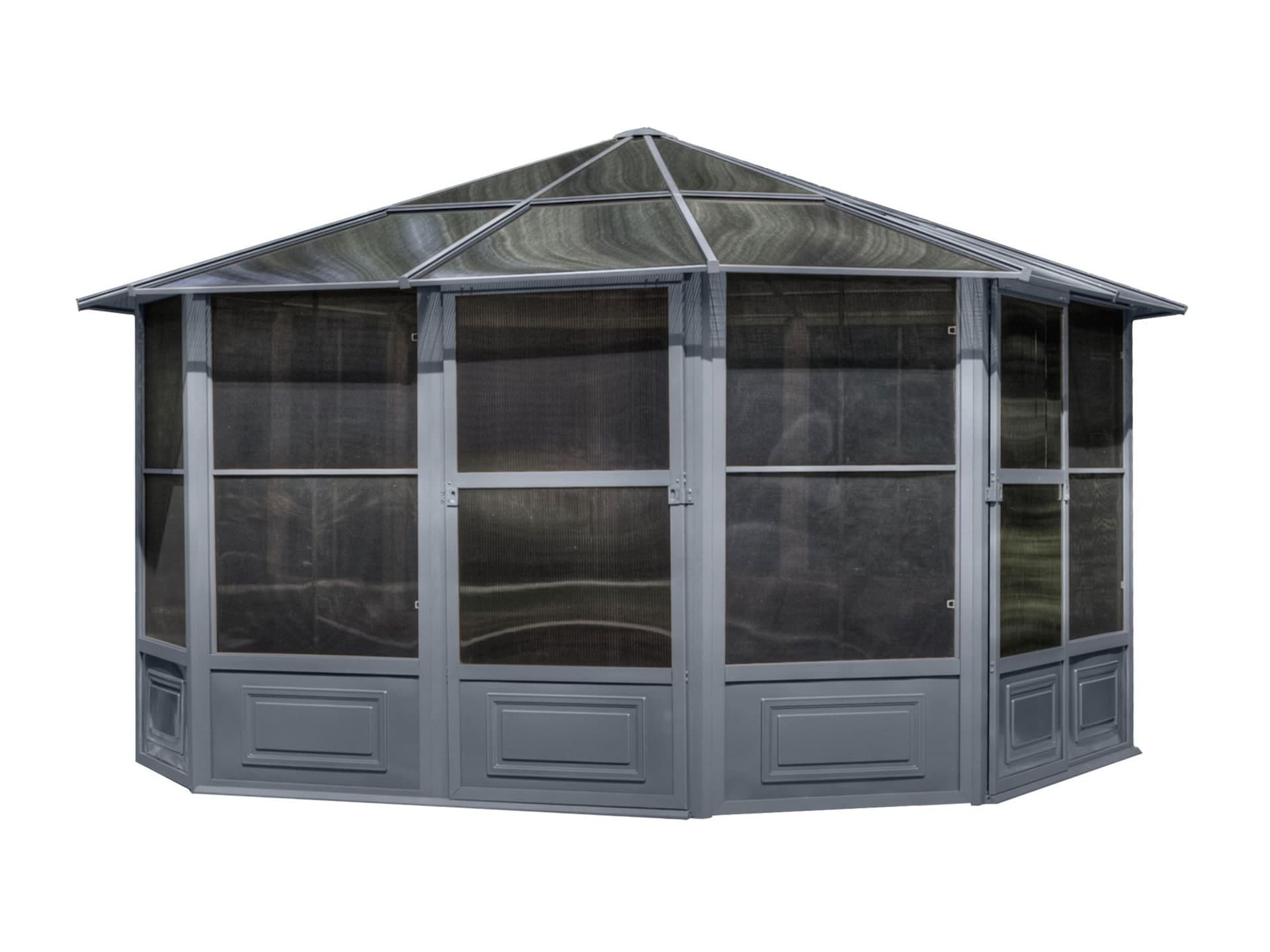 Gazebo Penguin Florence Solarium with Heavy-Duty Aluminum Frame & UV-Resistant Roof, 12-ft x 12-ft, Slate