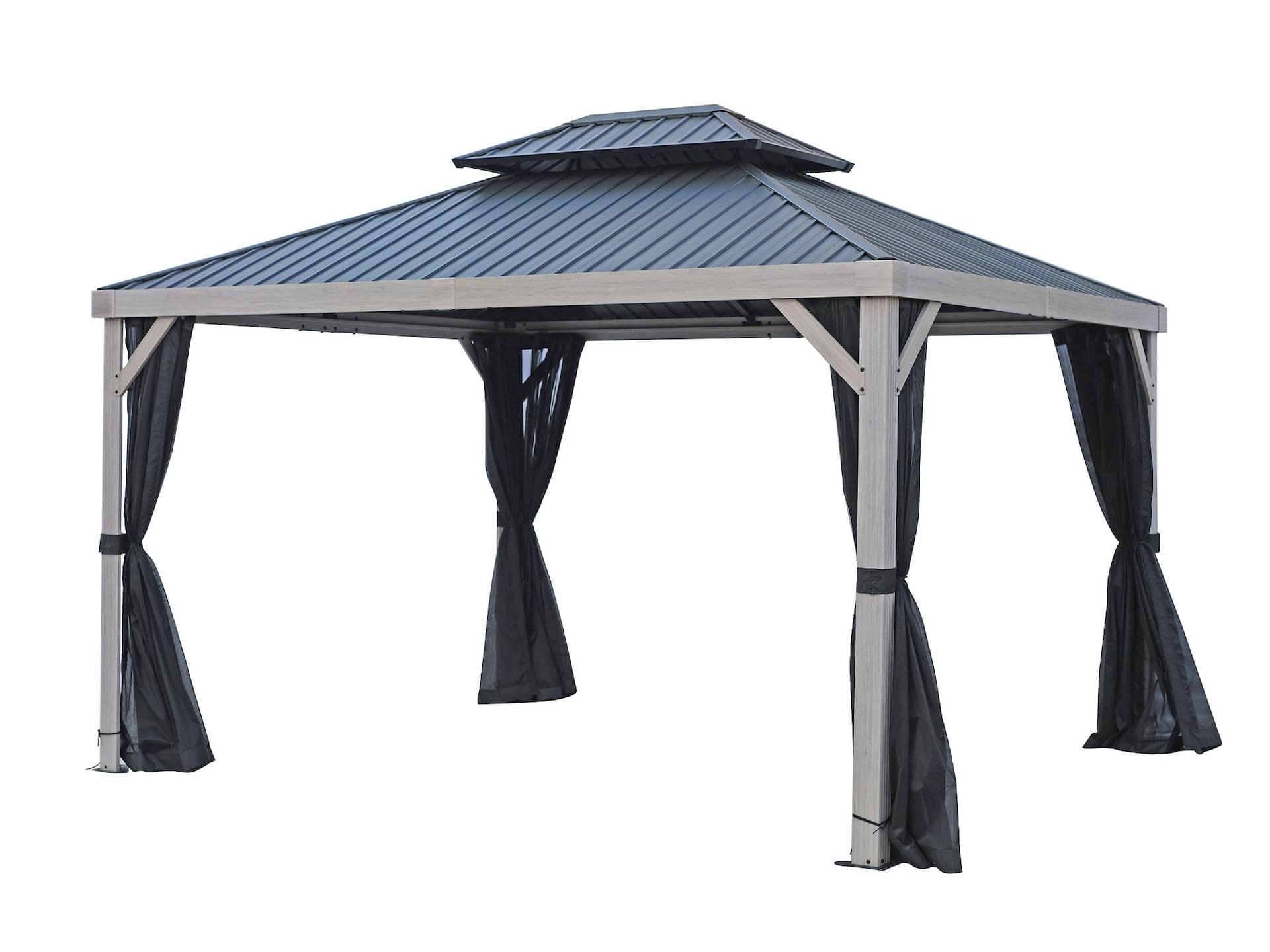 Yosemite Gazebo Aluminum Frame, 10-ft x 12-ft, Grey and Wood Finish
