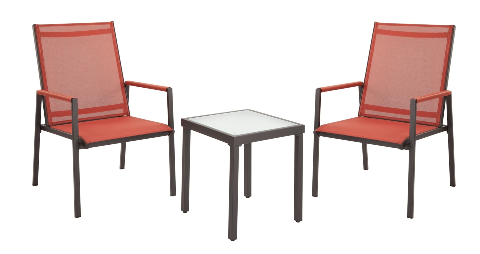 For Living Outdoor/Patio/Balcony Bistro Set with Glass Top, Polyester, 3-pc, Red