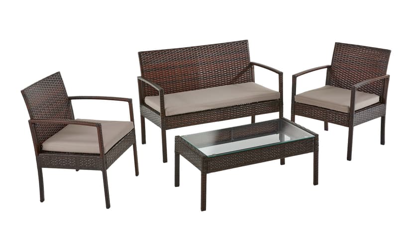 For Living All-Weather Wicker Outdoor/Patio Conversation Set with Tempered Glass Top, 4-pc, Brown