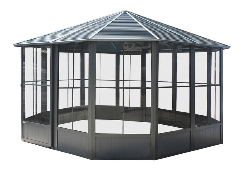 Sojag Korado Galvanized Steel Roof Outdoor Solarium with Sliding Door, Dark Grey, 12x12-ft