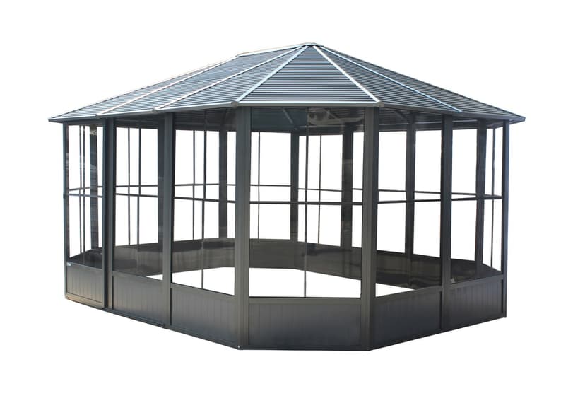 Sojag Korado Galvanized Steel Roof Outdoor Solarium with Sliding Door, Dark Grey, 12x15-ft