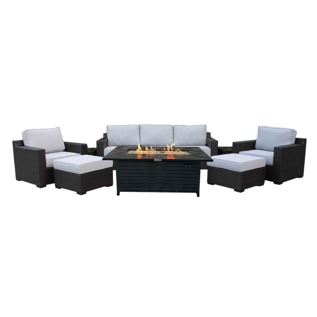 Think Patio Malibu All-Weather Wicker Outdoor Patio Deep Seating Conversation Set with Rectangular Fire Table, 8-pc
