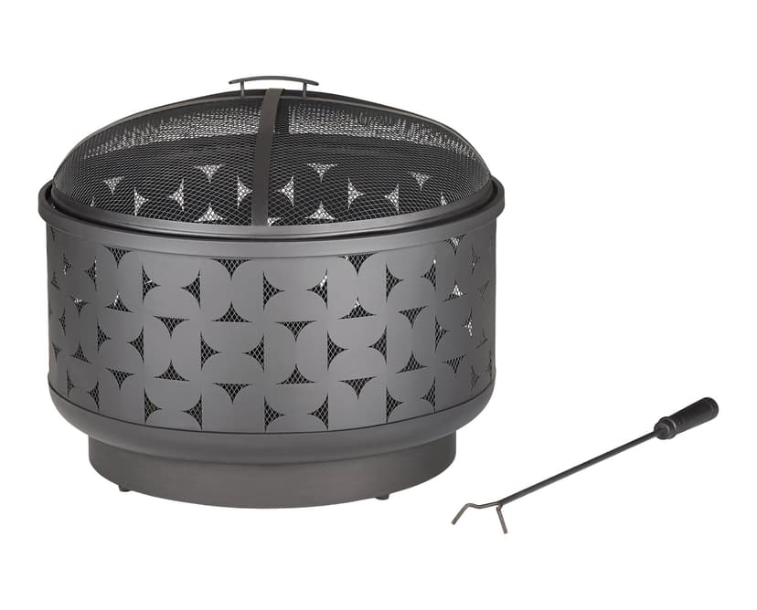 For Living Round Outdoor Wood Burning Fire Pit, Steel, Black, 24-in