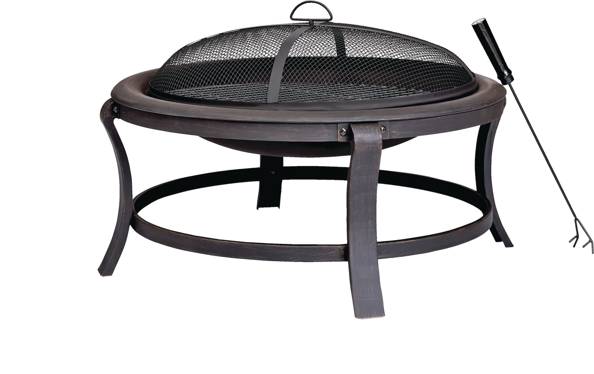 For Living Robson Round Outdoor Fire Bowl with Fire Poker and Mesh Cover, Steel