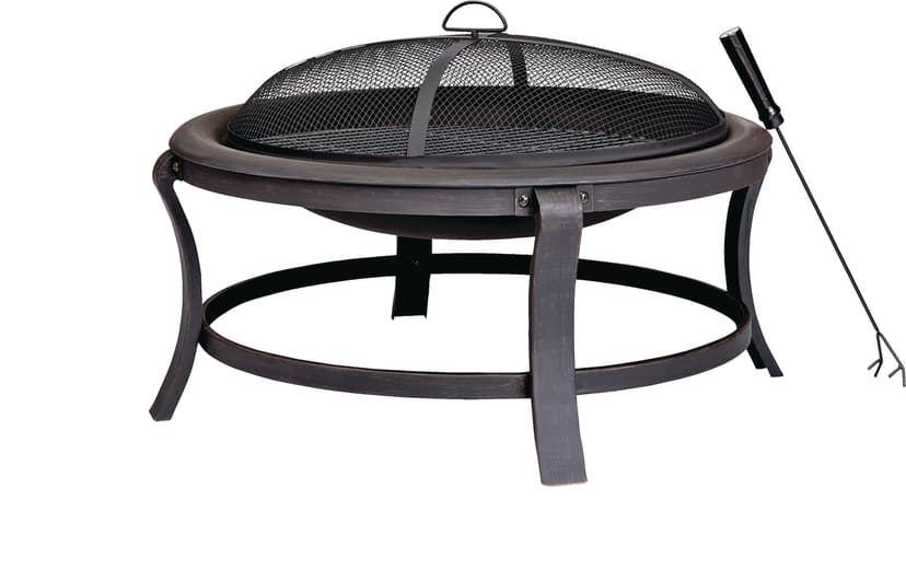 For Living Robson Round Outdoor Fire Bowl with Fire Poker and Mesh Cover, Steel