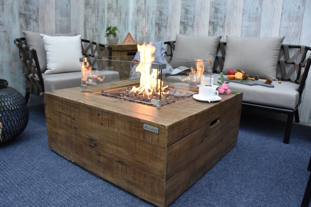 Modeno Wilton Gas Fueled Square Outdoor Fire Table with PVC Cover, 40,000 BTUs, Brown