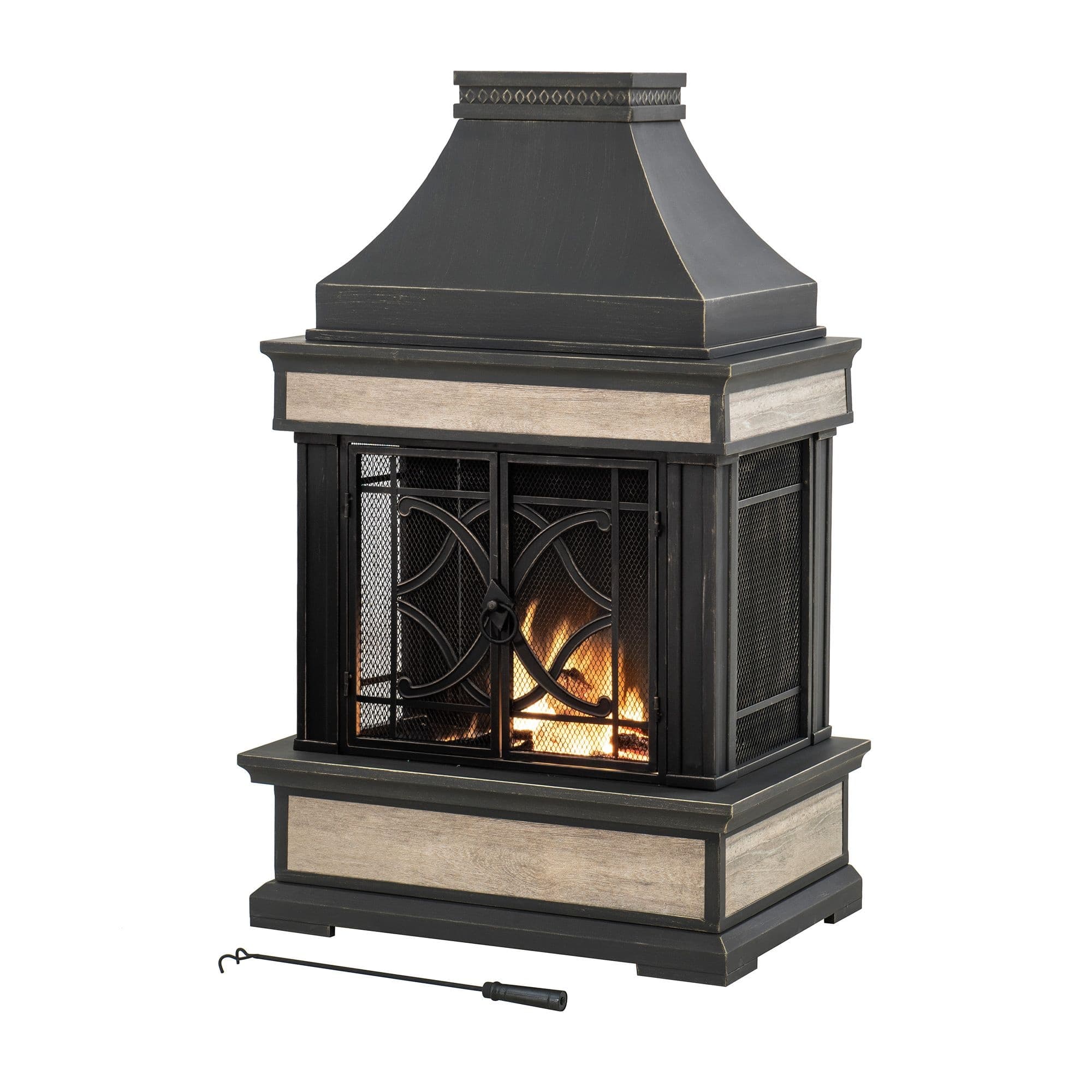 Sunjoy Heirloom Slate Outdoor Wood Burning Fireplace, Black