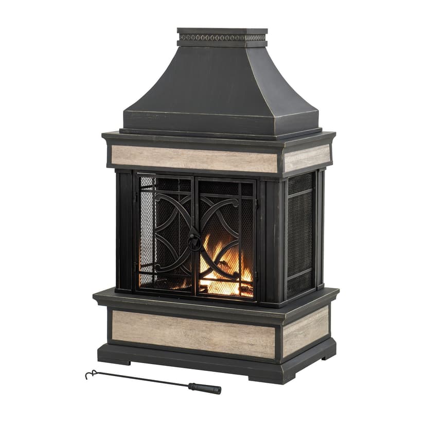 Sunjoy Heirloom Slate Outdoor Wood Burning Fireplace, Black
