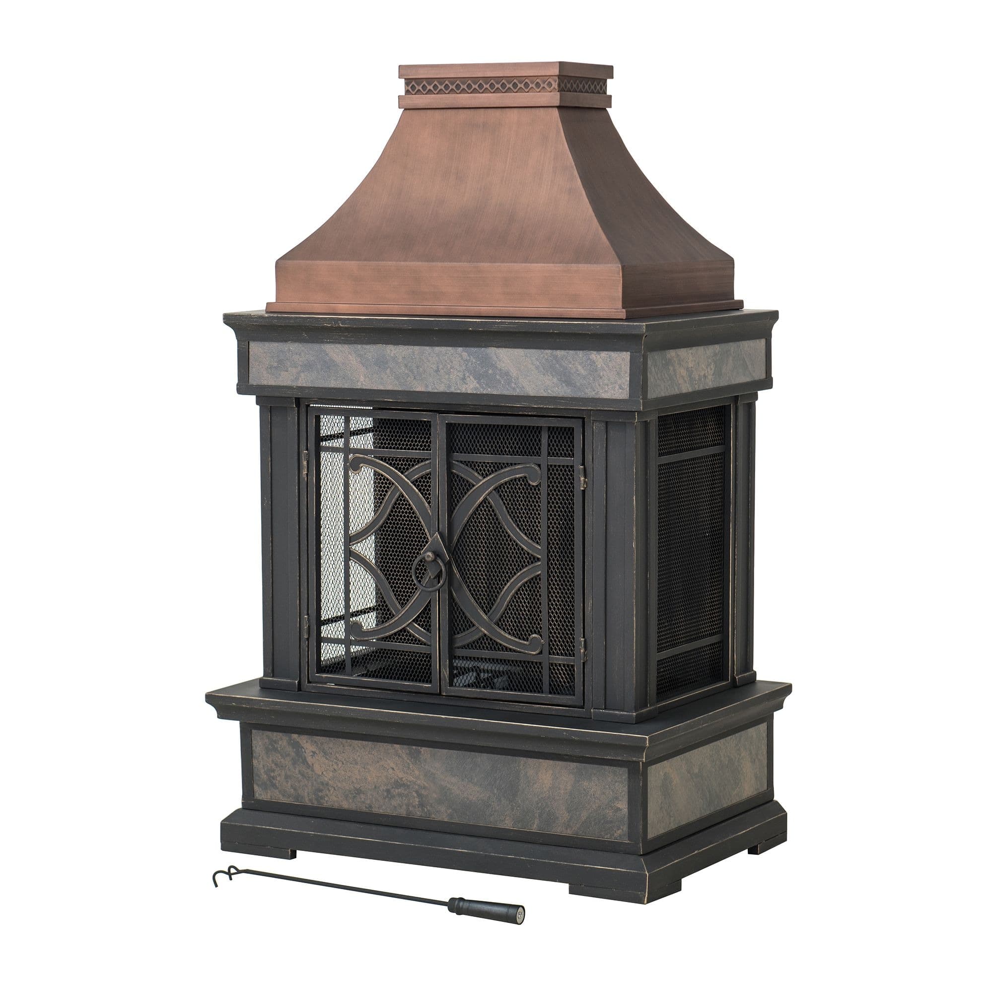 Sunjoy Heirloom Slate Outdoor Wood Burning Fireplace, Copper