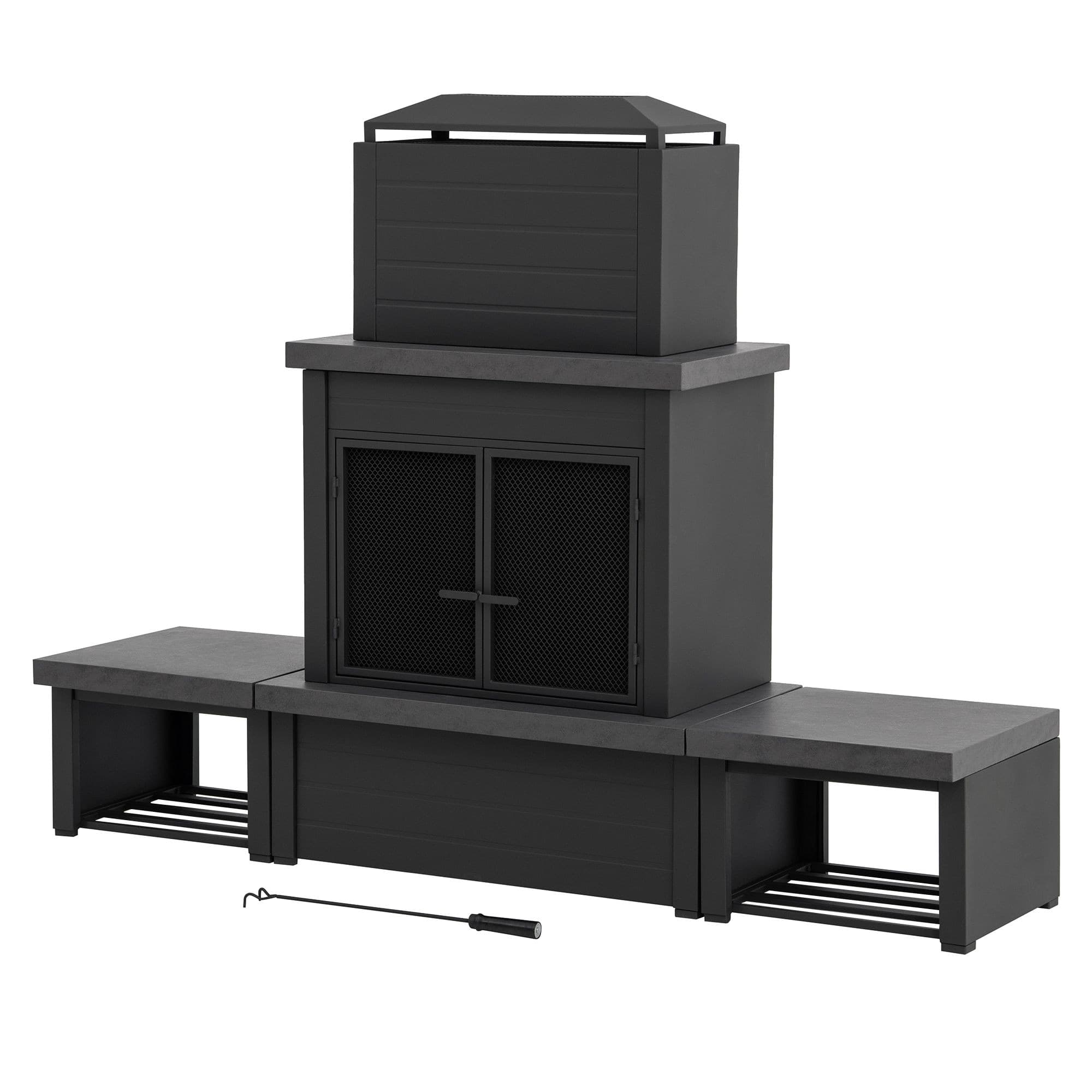 Sunjoy Winters Outdoor Woodburning Fireplace with Log Holder, Black/Brown, 3-pk