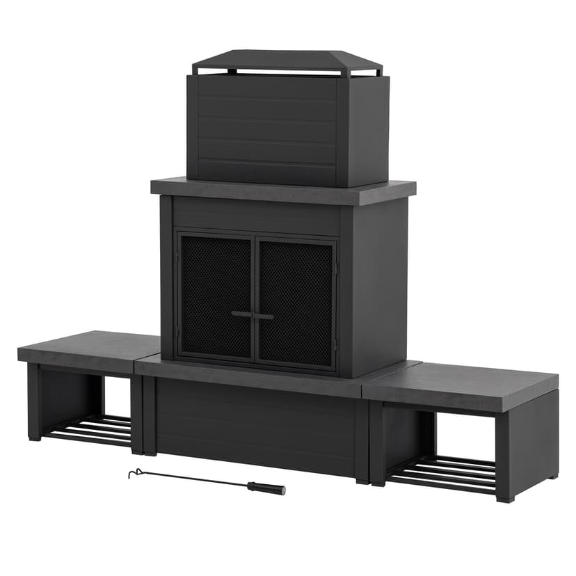 Sunjoy Winters Outdoor Woodburning Fireplace with Log Holder, Black, 3-pk