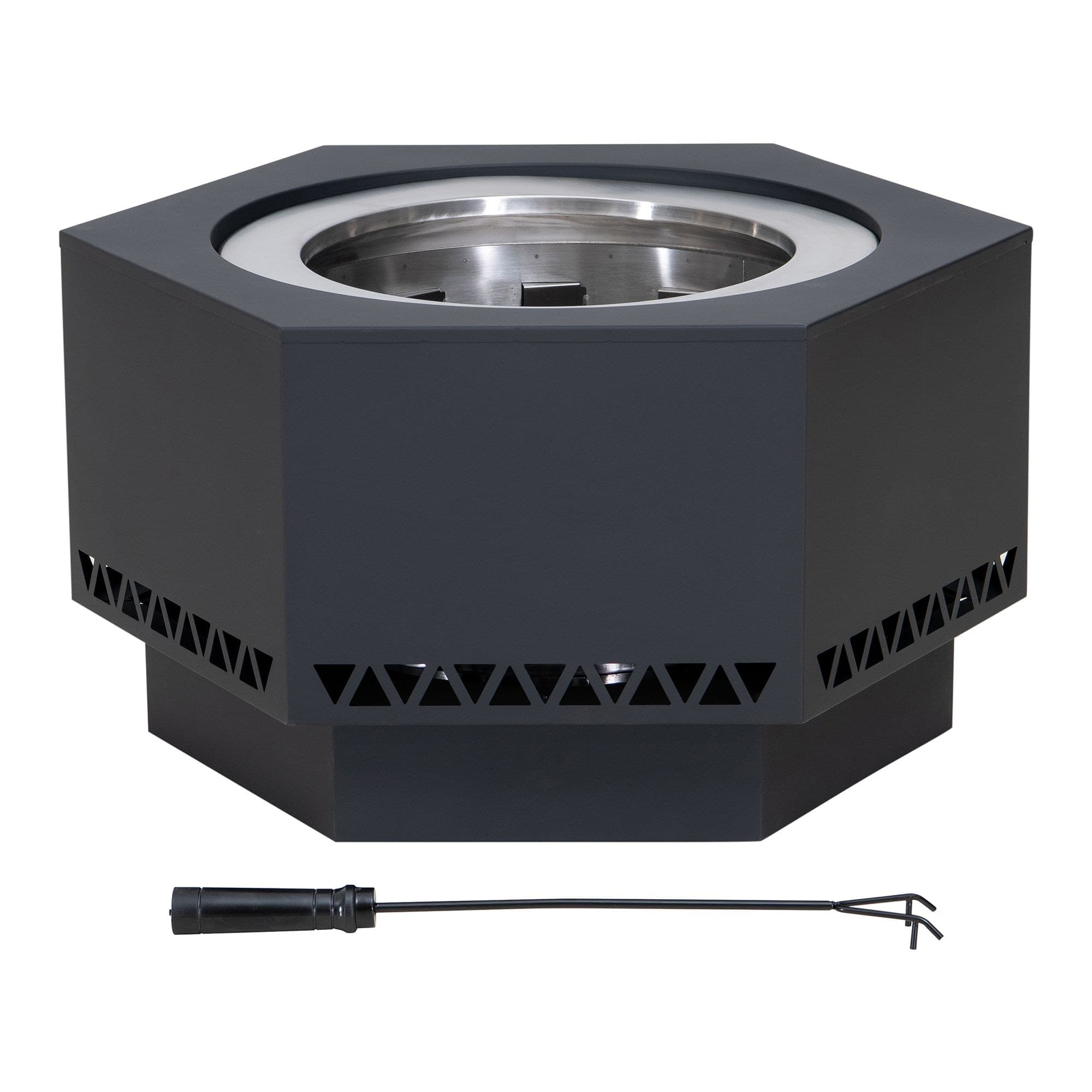 Sunjoy Hexagonal Low Smoke Stainless Steel Fire Pit, 26-in
