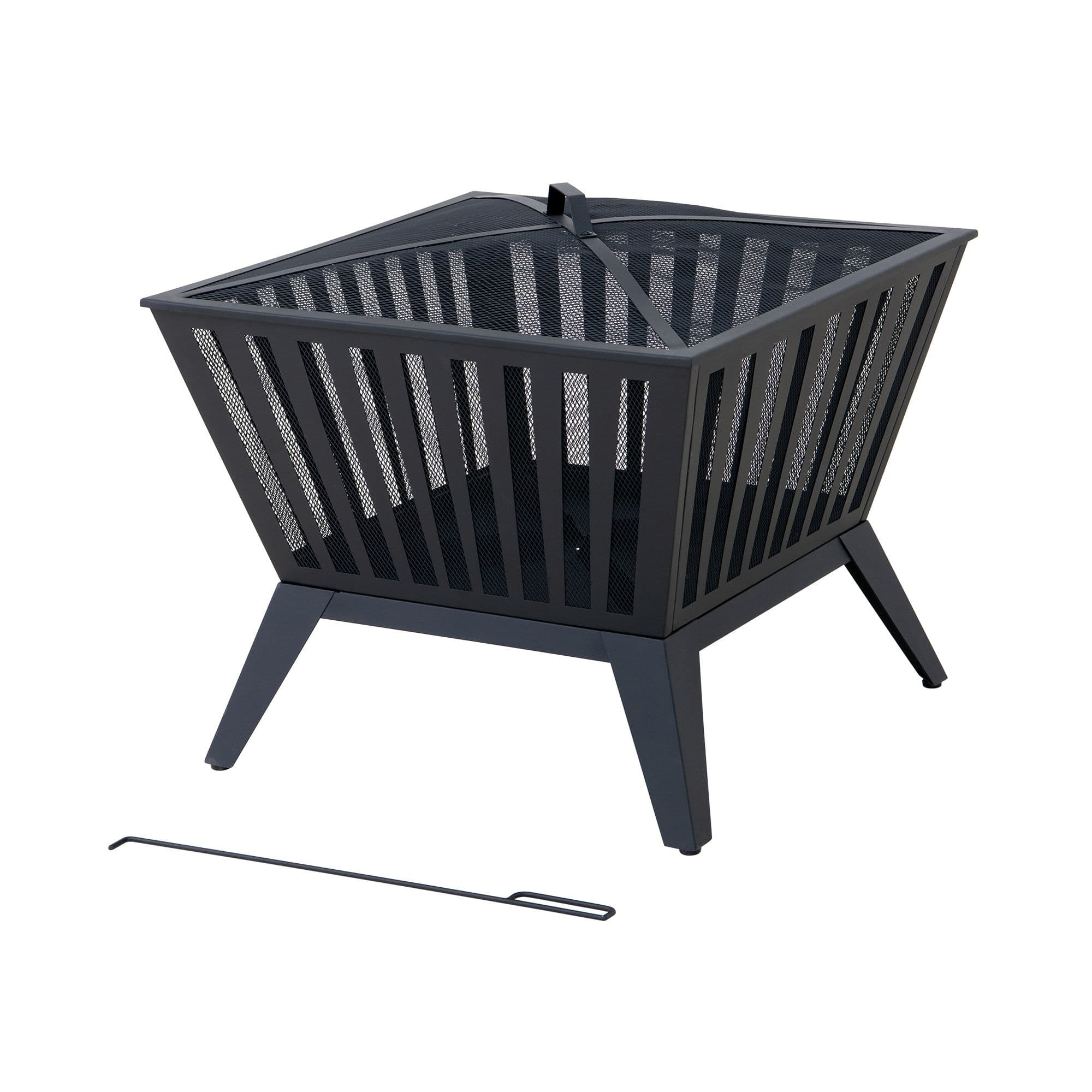 Sunjoy Shelton Steel Fire Pit with Mesh Cover, 28-in