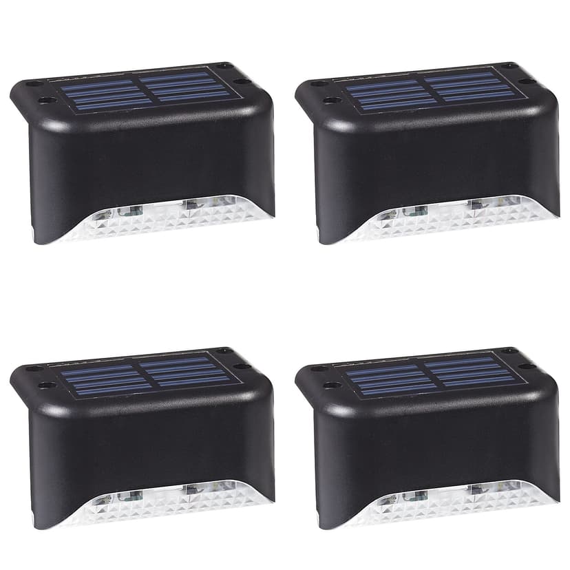 NOMA Outdoor Warm White 3 LM LED Solar Stair Step Deck Lights, 4-pk, Black