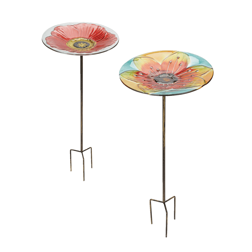 For Living Glass Metal Bird Bath & Garden Stake, 25.59-in, Multi-Colour, Assorted