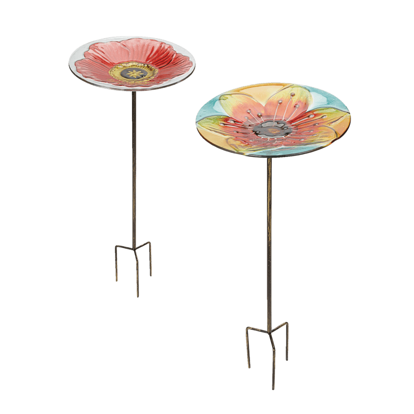 For Living Glass Metal Bird Bath & Garden Stake, 25.59-in, Multi-Colour, Assorted