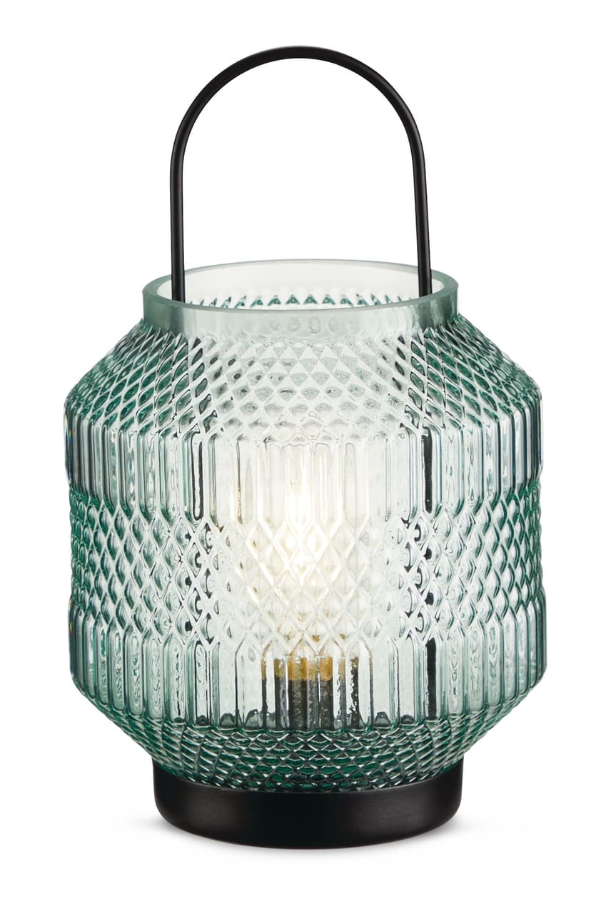 CANVAS Gem Decorative Battery-Operated Frosted Glass Lantern, 10-in, Green
