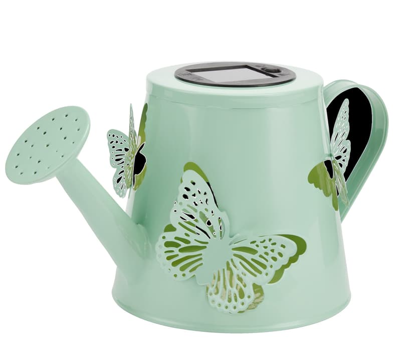 For Living Solar Powered LED Metal Butterfly Watering Can Lantern