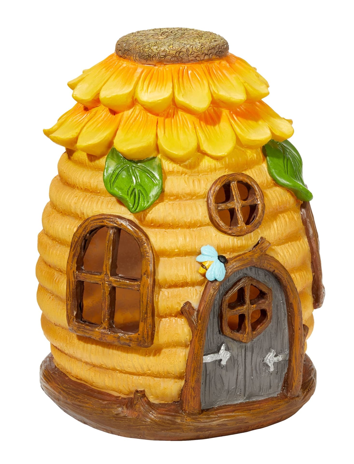 For Living Solar-powered LED Outdoor Decorative Honey Bee House Garden Statue, 7-in