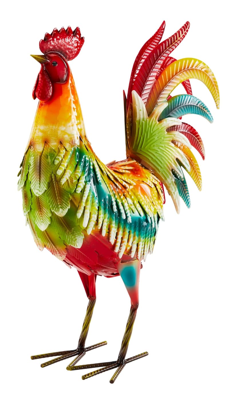 For Living Rainbow Rooster Garden Statue, Multicolour, Metal