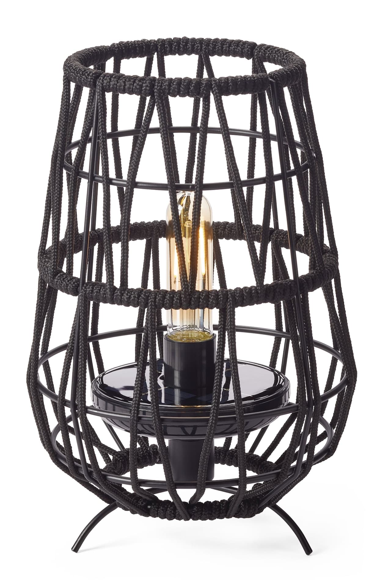 CANVAS Solar Rope Lantern, LED Filament Bulb with Rechargeable Battery, Black, 11.81-in