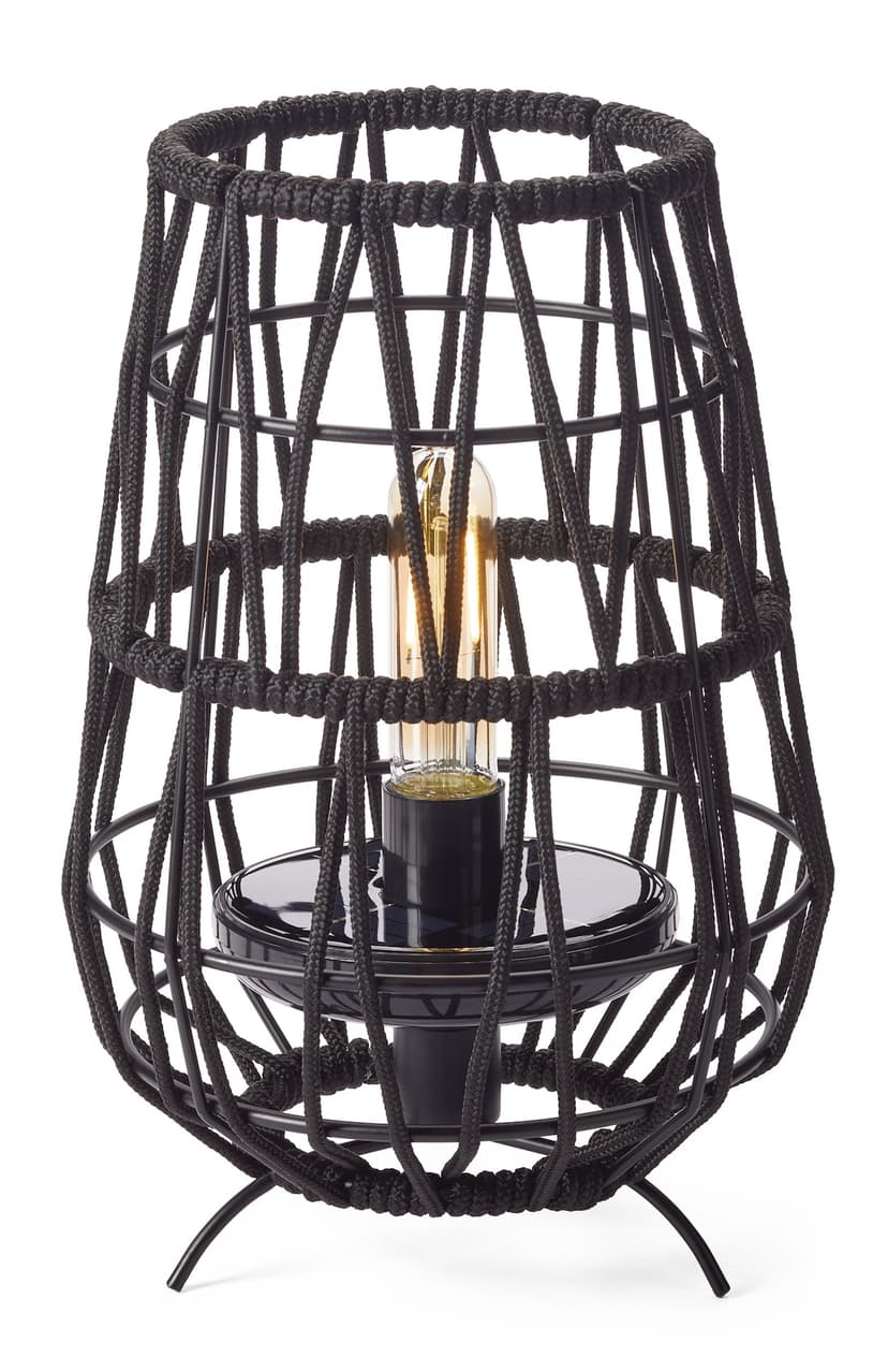 CANVAS Solar Rope Lantern, LED Filament Bulb with Rechargeable Battery, Black, 11.81-in