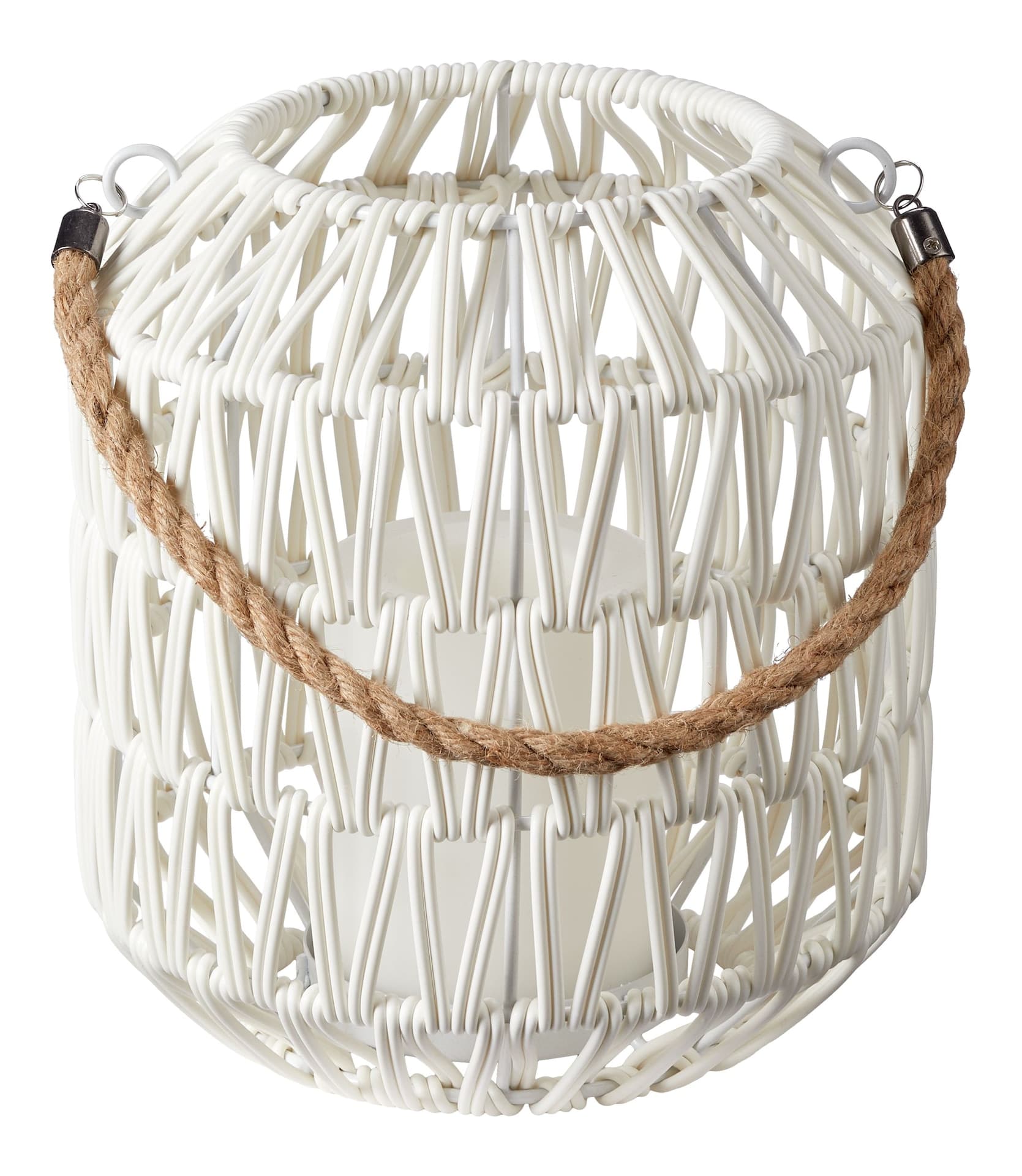 CANVAS Halo Wicker Lantern, LED Flameless Candle with Timer, White, 8.27-in