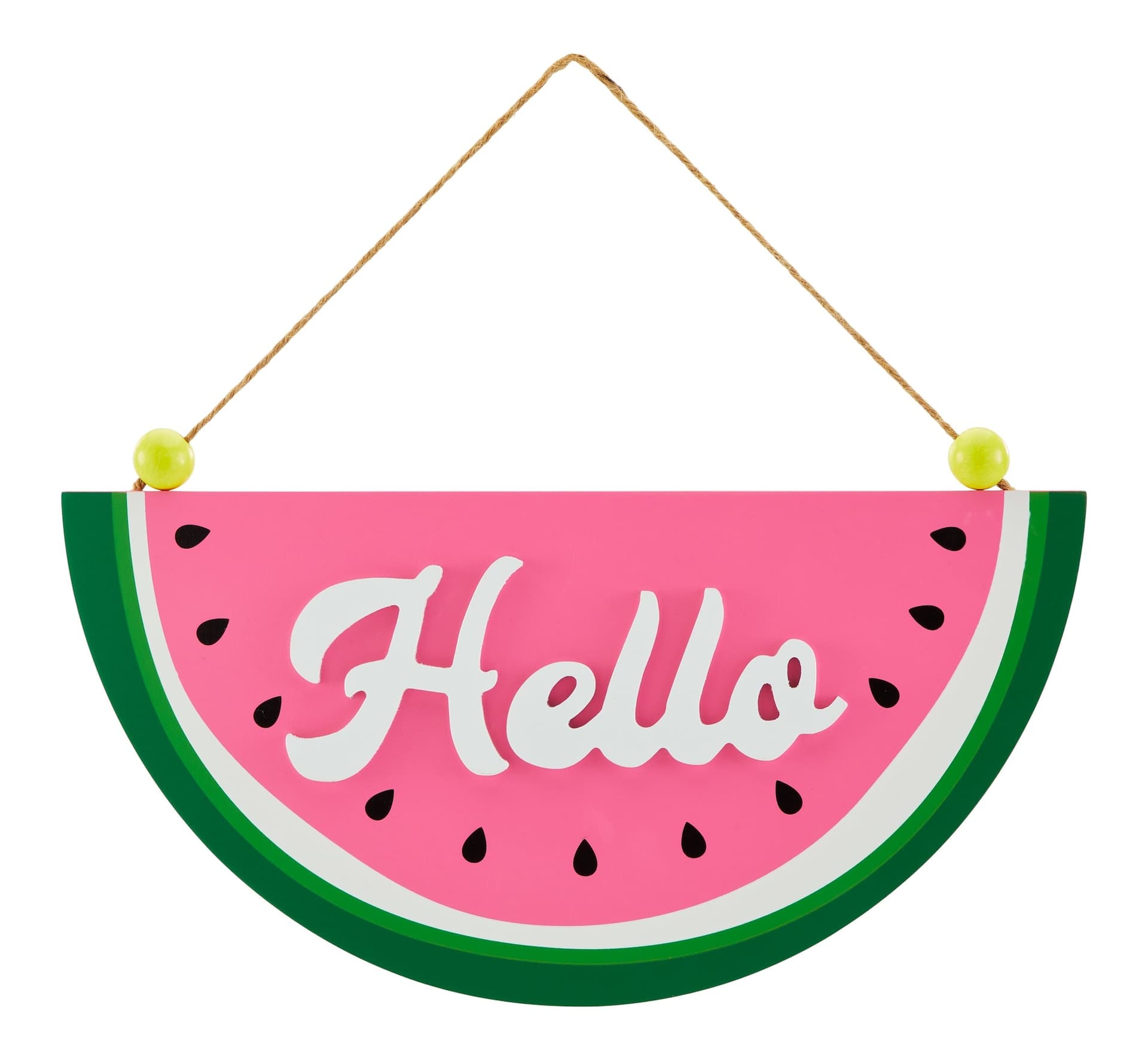 For Living Watermelon Hello Sign, Double-Sided English & French, Wood, 39.4 cm