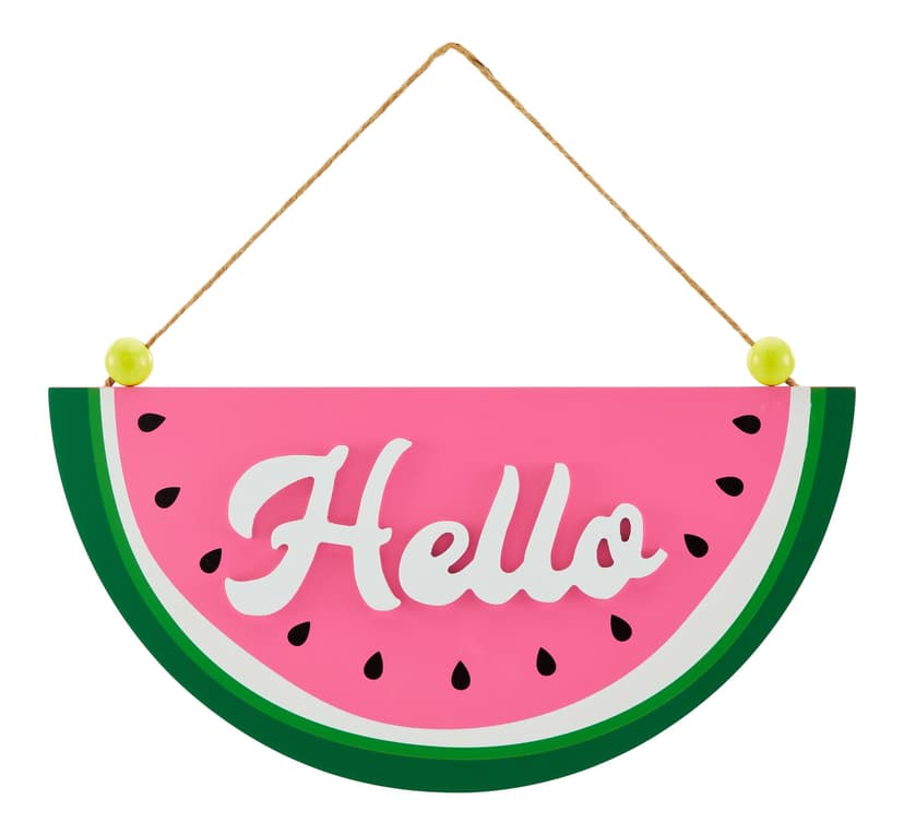 For Living Watermelon Hello Sign, Double-Sided English & French, Wood, 39.4 cm