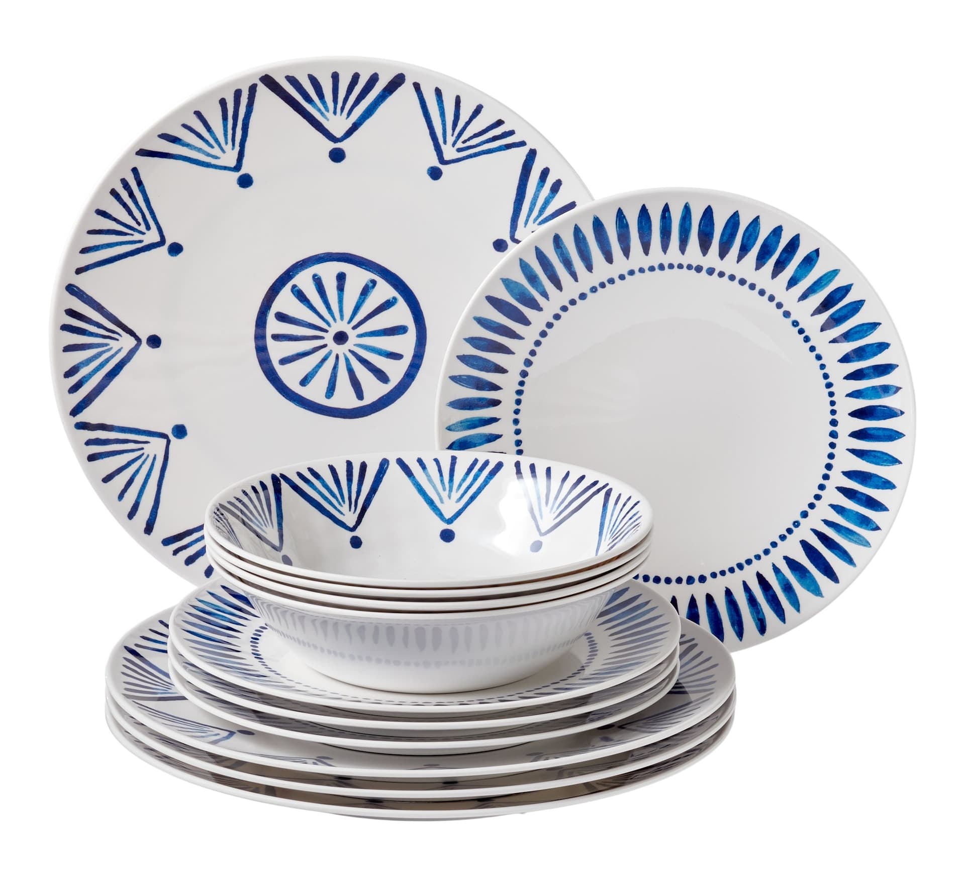 For Living Patio Dinnerware Set, 12-piece, Blue