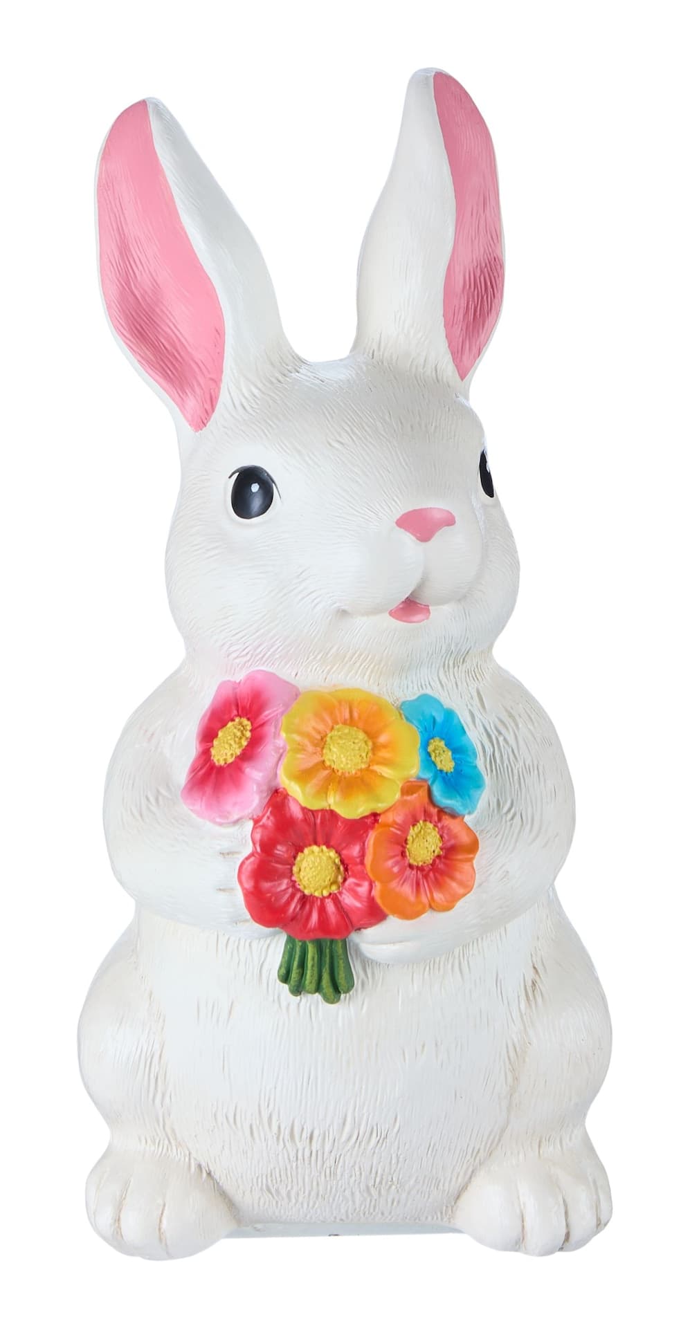 FOR LIVING Heavy Duty Resin Bunny with Flowers, Weather-Resistant