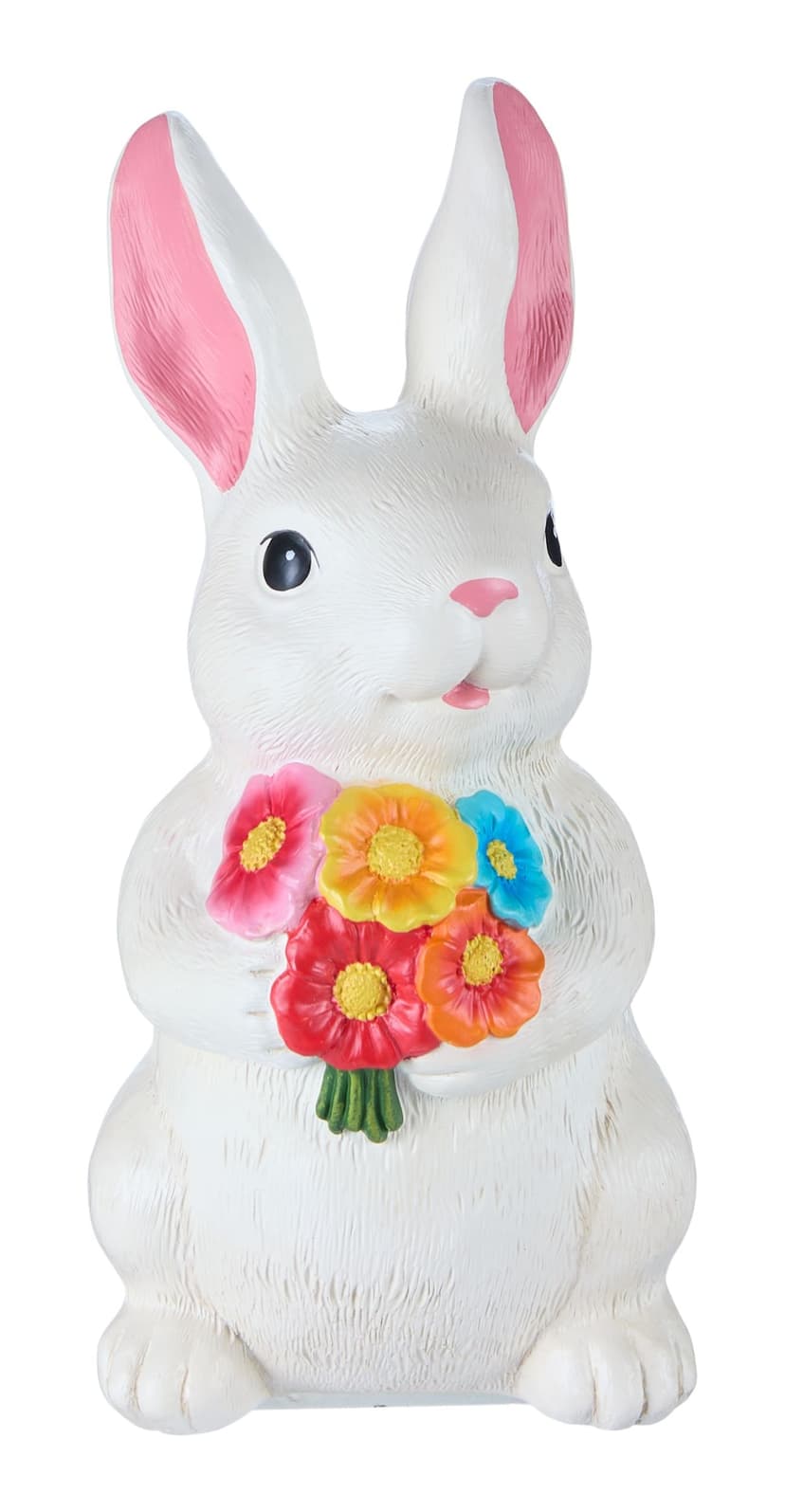 FOR LIVING Heavy Duty Resin Bunny with Flowers, Weather-Resistant