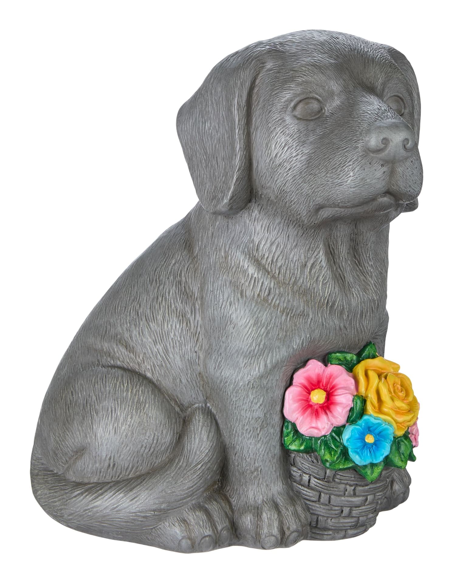 FOR LIVING Heavy Duty Resin Dog Memorial with Flowers, Weather-Resistant