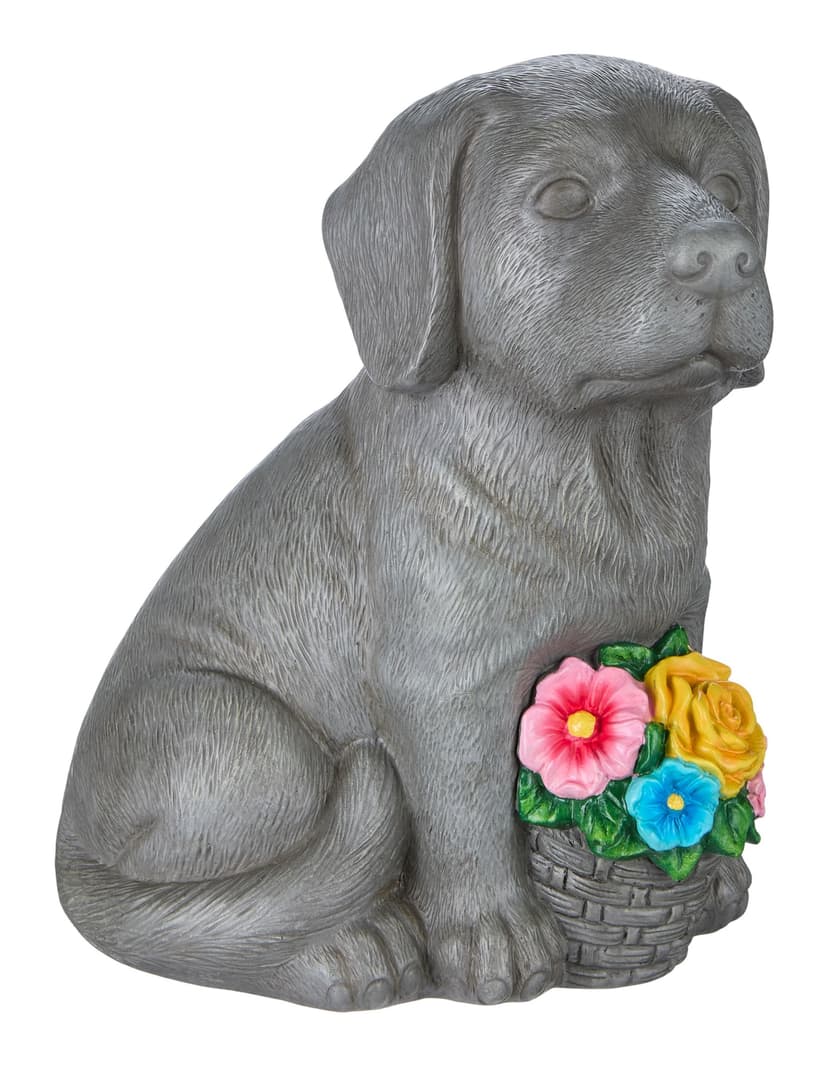 FOR LIVING Heavy Duty Resin Dog Memorial with Flowers, Weather-Resistant